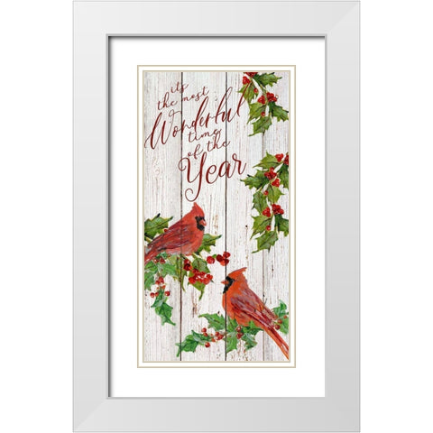 Wonderful Time Cardinals White Modern Wood Framed Art Print with Double Matting by Swatland, Sally