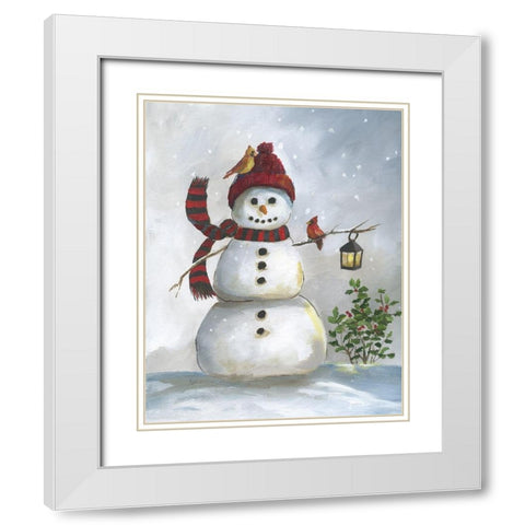 Snowman and Cardinal I White Modern Wood Framed Art Print with Double Matting by Nan