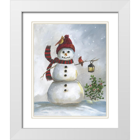 Snowman and Cardinal I White Modern Wood Framed Art Print with Double Matting by Nan