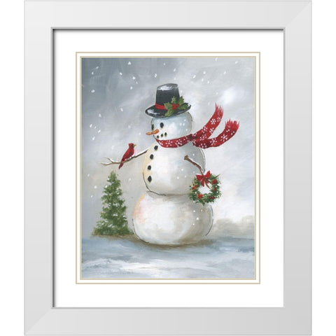 Snowman and Cardinal II White Modern Wood Framed Art Print with Double Matting by Nan