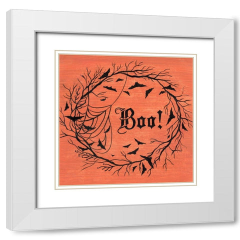 Halloween Wreath White Modern Wood Framed Art Print with Double Matting by Tava Studios