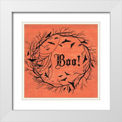 Halloween Wreath White Modern Wood Framed Art Print with Double Matting by Tava Studios