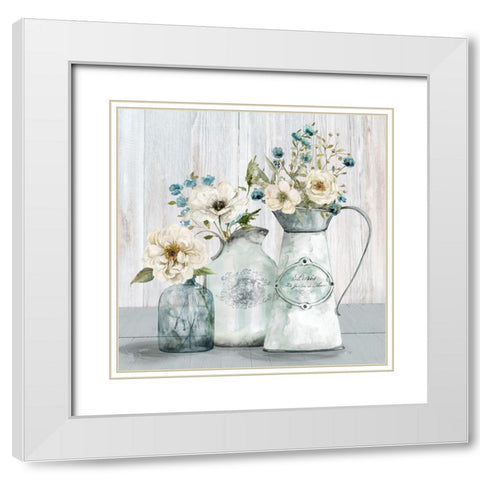 French Garden Flowers I White Modern Wood Framed Art Print with Double Matting by Robinson, Carol
