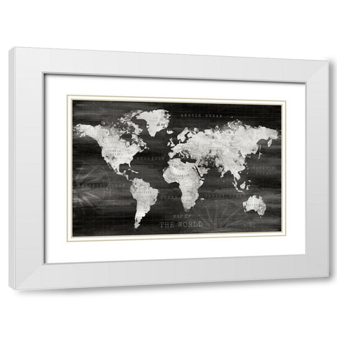 Industrial World Map White Modern Wood Framed Art Print with Double Matting by Carpentieri, Natalie