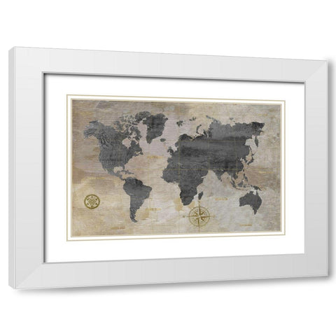 Modeled World Map White Modern Wood Framed Art Print with Double Matting by Nan