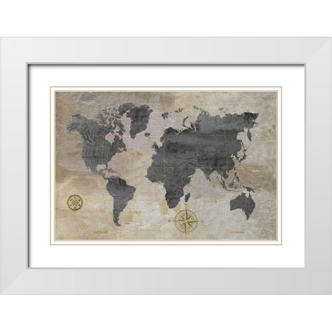 Modeled World Map White Modern Wood Framed Art Print with Double Matting by Nan