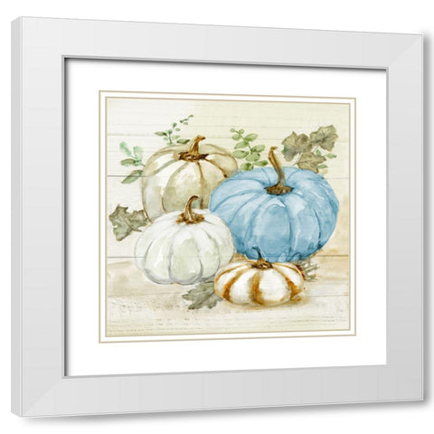 Harvest Pumpkins I White Modern Wood Framed Art Print with Double Matting by Nan