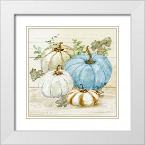 Harvest Pumpkins I White Modern Wood Framed Art Print with Double Matting by Nan