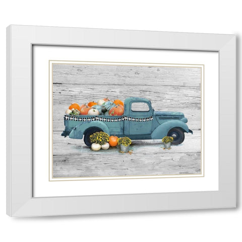 Harvest Blue Truck White Modern Wood Framed Art Print with Double Matting by Nan