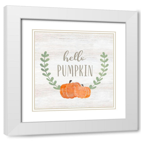 Hello Pumpkin White Modern Wood Framed Art Print with Double Matting by CAD Designs