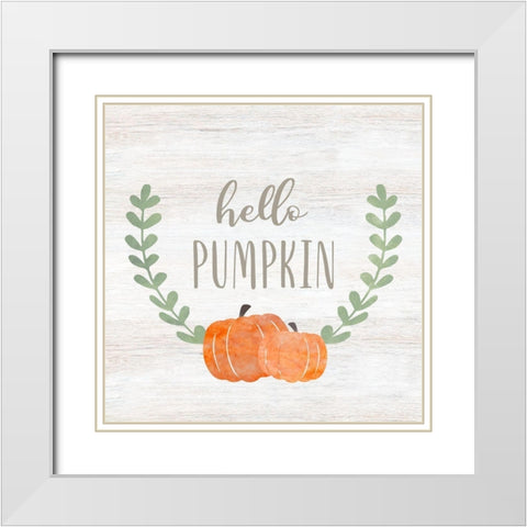 Hello Pumpkin White Modern Wood Framed Art Print with Double Matting by CAD Designs
