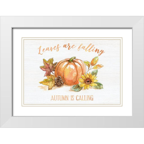 Autumn Blessings White Modern Wood Framed Art Print with Double Matting by Nan
