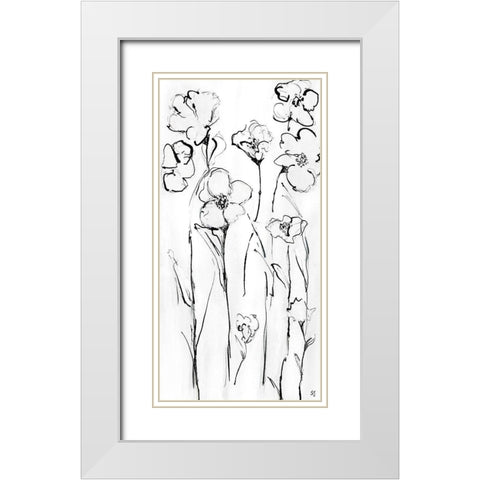 Sketchy Wildflowers I White Modern Wood Framed Art Print with Double Matting by Jill, Susan