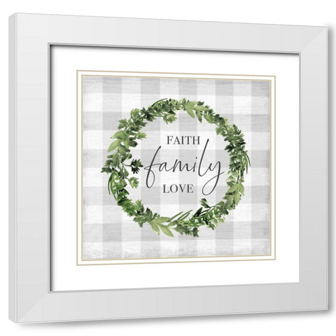 Faith Family Love Wreath White Modern Wood Framed Art Print with Double Matting by Carpentieri, Natalie