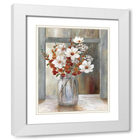 Autumn Spray White Modern Wood Framed Art Print with Double Matting by Nan