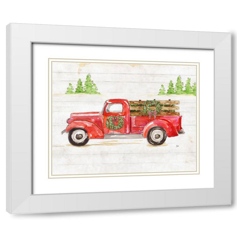 Watercolor Winter Truck White Modern Wood Framed Art Print with Double Matting by Nan