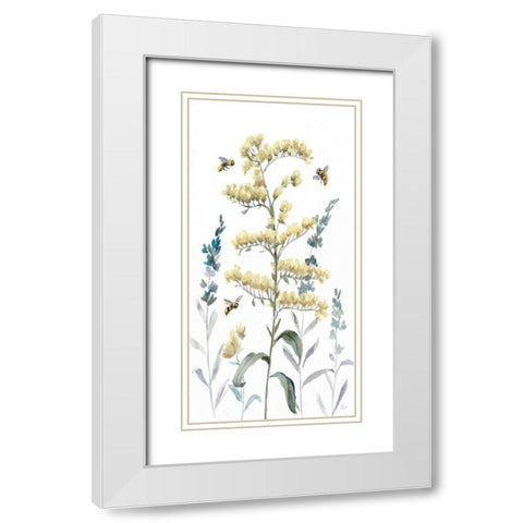 Bumble Bee Garden I White Modern Wood Framed Art Print with Double Matting by Nan