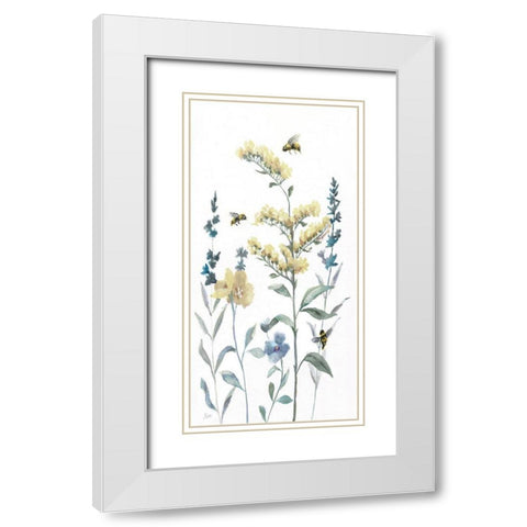Bumble Bee Garden II White Modern Wood Framed Art Print with Double Matting by Nan