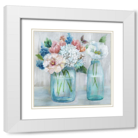 Country Bouquet White Modern Wood Framed Art Print with Double Matting by Nan