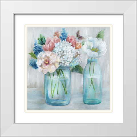 Country Bouquet White Modern Wood Framed Art Print with Double Matting by Nan