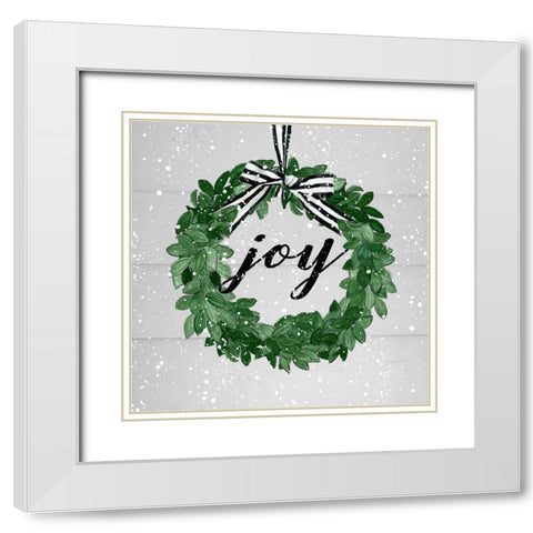 Joy Wreath White Modern Wood Framed Art Print with Double Matting by Robinson, Carol