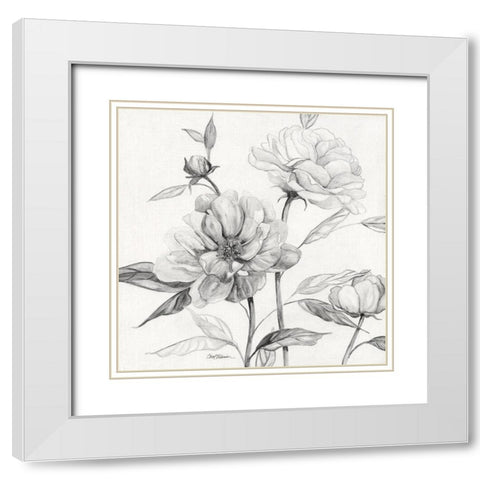 Linen Peony Sketch I White Modern Wood Framed Art Print with Double Matting by Robinson, Carol