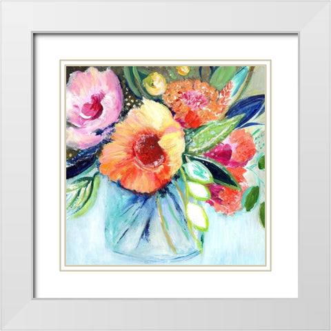 Fantasy Flowers White Modern Wood Framed Art Print with Double Matting by Tava Studios