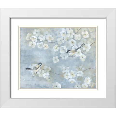 Springtime Chatter White Modern Wood Framed Art Print with Double Matting by Tava Studios