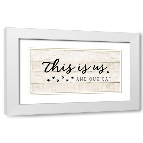 Us and Our Cat White Modern Wood Framed Art Print with Double Matting by CAD Designs