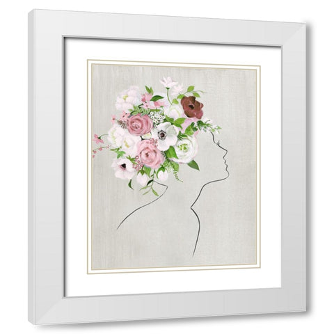 Floral Portrait I White Modern Wood Framed Art Print with Double Matting by Tava Studios