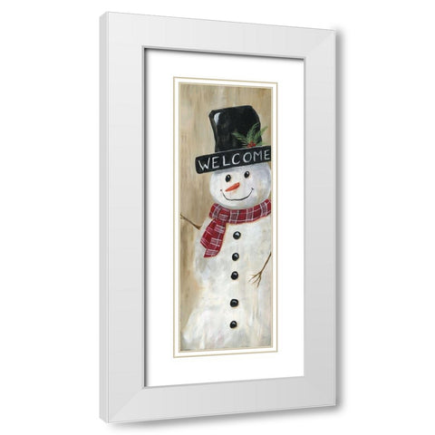 Welcome Snowman White Modern Wood Framed Art Print with Double Matting by Nan