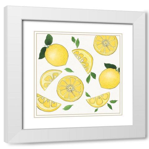 Zesty Lemons White Modern Wood Framed Art Print with Double Matting by Tava Studios