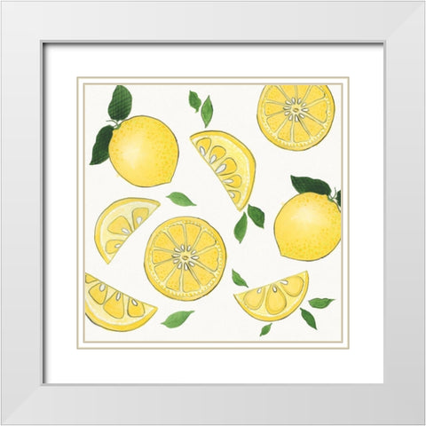 Zesty Lemons White Modern Wood Framed Art Print with Double Matting by Tava Studios