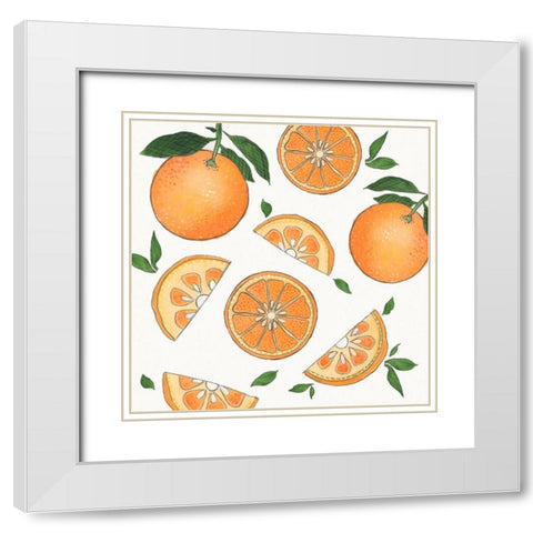 Zesty Oranges White Modern Wood Framed Art Print with Double Matting by Tava Studios