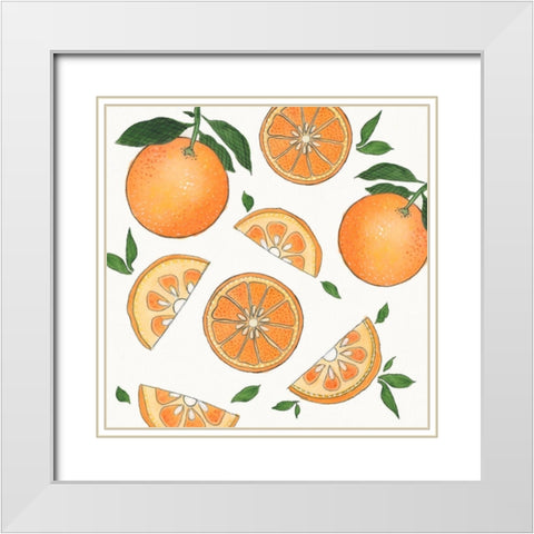 Zesty Oranges White Modern Wood Framed Art Print with Double Matting by Tava Studios