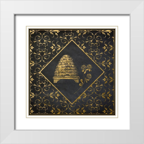 Golden Bee Hive White Modern Wood Framed Art Print with Double Matting by Santiago, Daniela