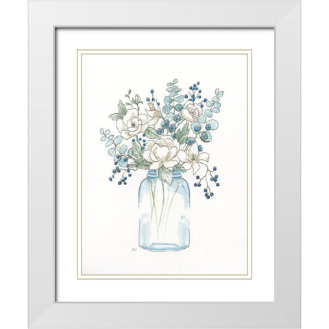 Sofly Whisper Bouquet I White Modern Wood Framed Art Print with Double Matting by Nan