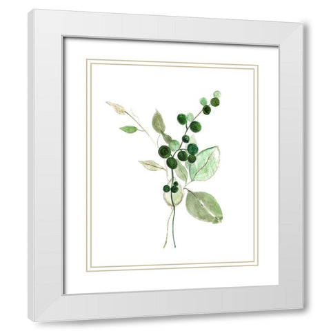 Sprigs in Green I White Modern Wood Framed Art Print with Double Matting by Tava Studios