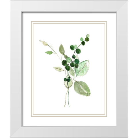 Sprigs in Green I White Modern Wood Framed Art Print with Double Matting by Tava Studios