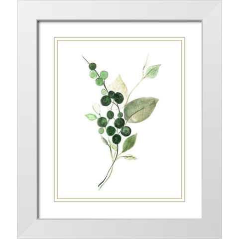 Sprigs in Green II White Modern Wood Framed Art Print with Double Matting by Tava Studios
