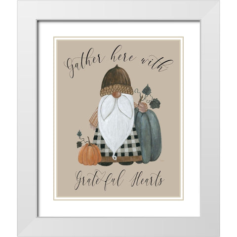 Harvest Gnomes Grateful Hearts White Modern Wood Framed Art Print with Double Matting by Finn, Livi