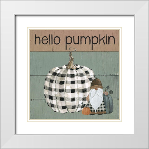 Harvest Gnomes Hello Pumpkin White Modern Wood Framed Art Print with Double Matting by Finn, Livi