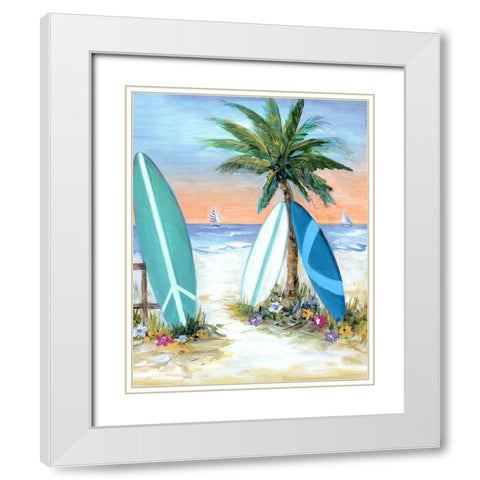 Sunset Surf White Modern Wood Framed Art Print with Double Matting by Dunlap, Marilyn