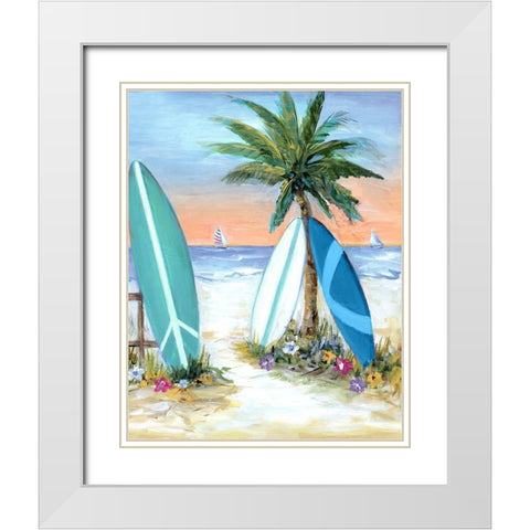 Sunset Surf White Modern Wood Framed Art Print with Double Matting by Dunlap, Marilyn