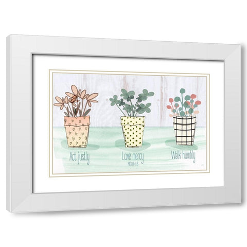 Act Justly White Modern Wood Framed Art Print with Double Matting by Jill, Susan