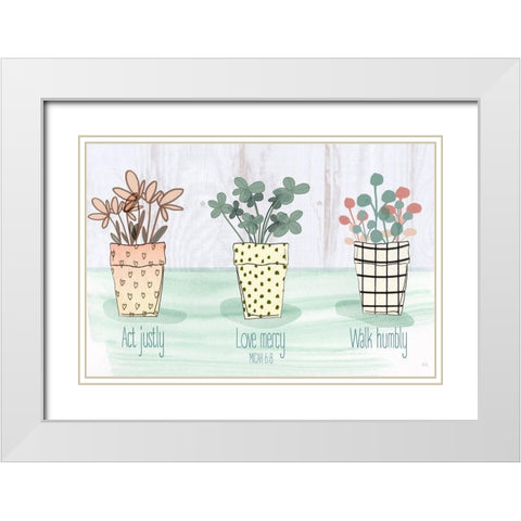 Act Justly White Modern Wood Framed Art Print with Double Matting by Jill, Susan