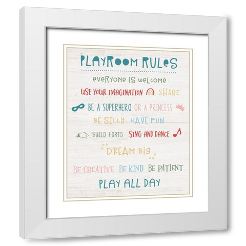 Playroom Rules White Modern Wood Framed Art Print with Double Matting by Carpentieri, Natalie