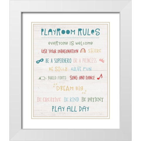 Playroom Rules White Modern Wood Framed Art Print with Double Matting by Carpentieri, Natalie