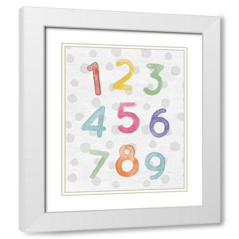 Watercolor Numbers White Modern Wood Framed Art Print with Double Matting by Carpentieri, Natalie