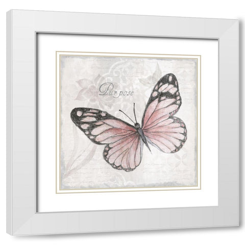 Purpose Butterfly White Modern Wood Framed Art Print with Double Matting by Tava Studios